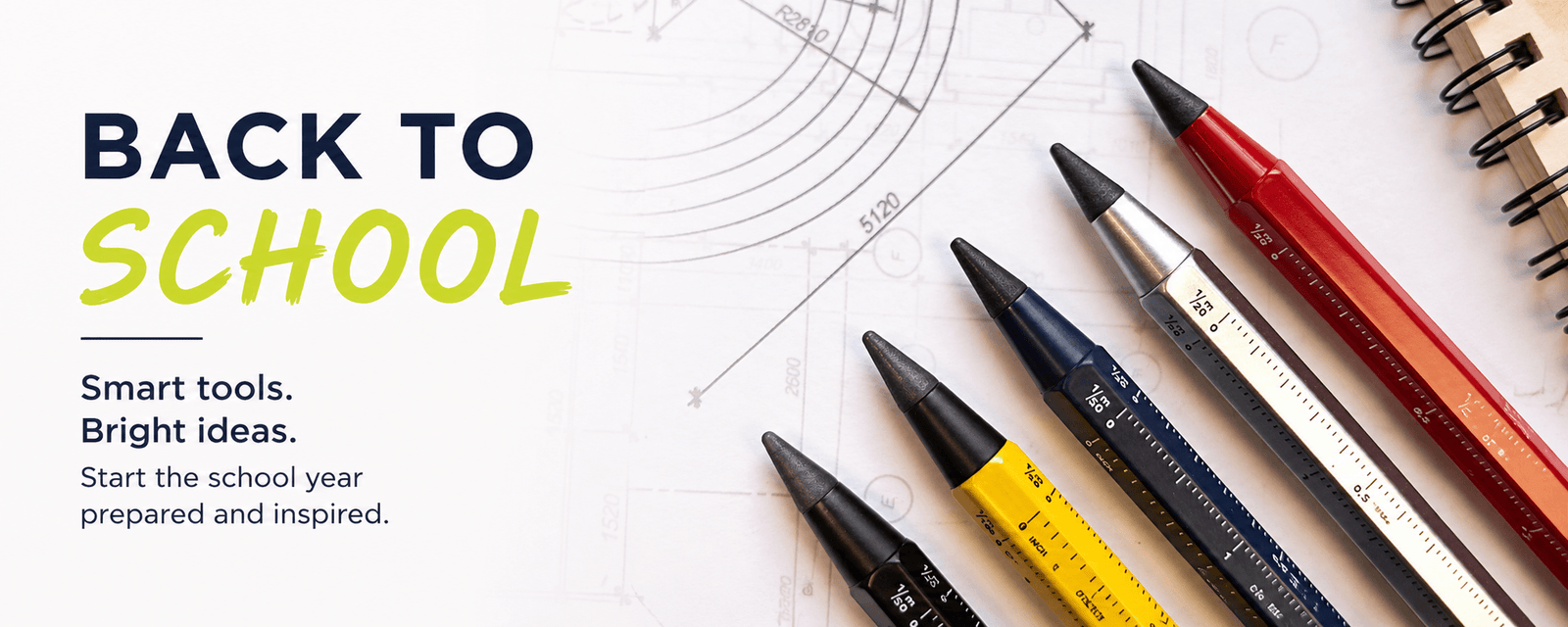 Promotional graphic with the text 'BACK TO SCHOOL' and smaller copy about smart tools and bright ideas, with TROIKA CANADA Endless pencils