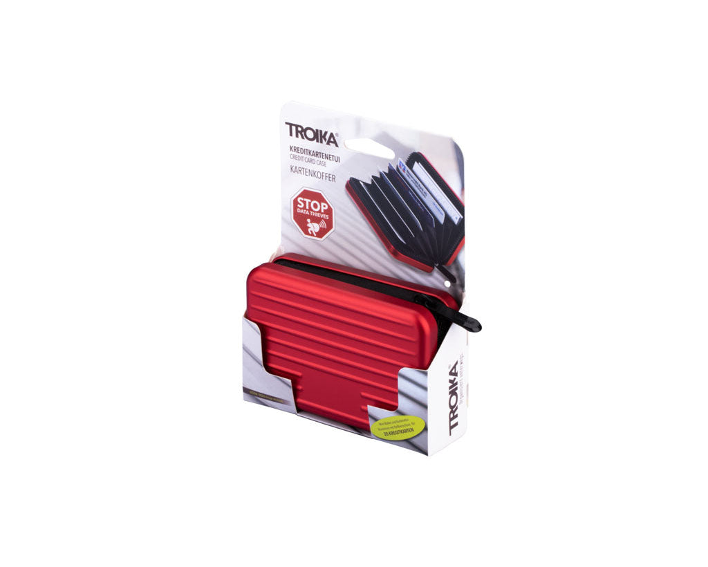 TROIKA Card Case Kartenkoffer Red – CCC04/RD with zipper in product packaging