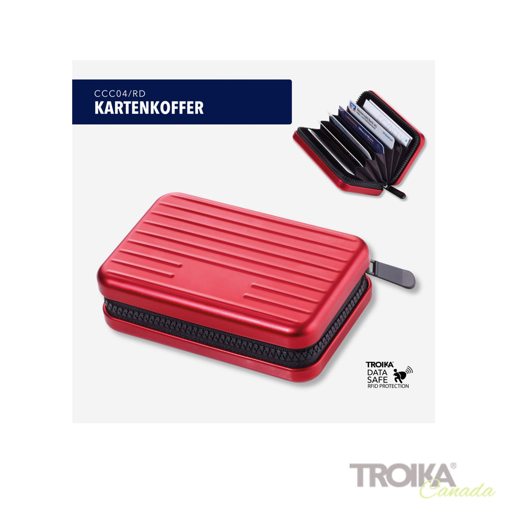 TROIKA Card Case Kartenkoffer Red – CCC04/RD with zipper in different perspectives