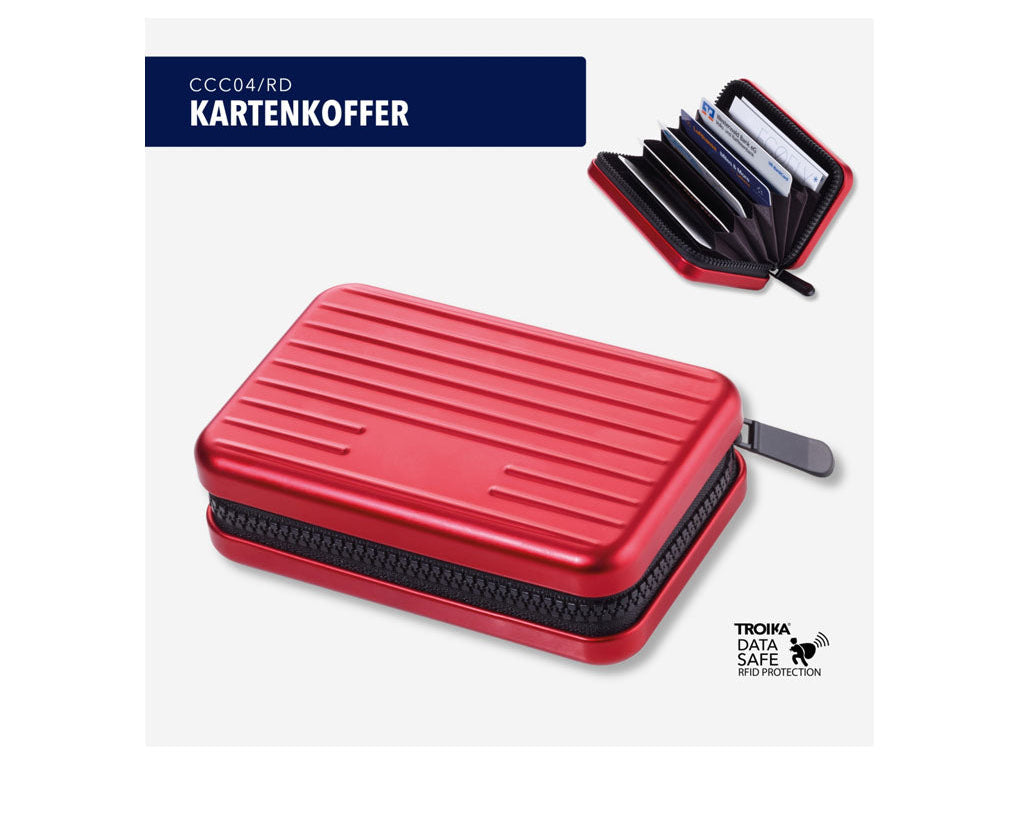 TROIKA Card Case Kartenkoffer Red – CCC04/RD with zipper in different perspectives