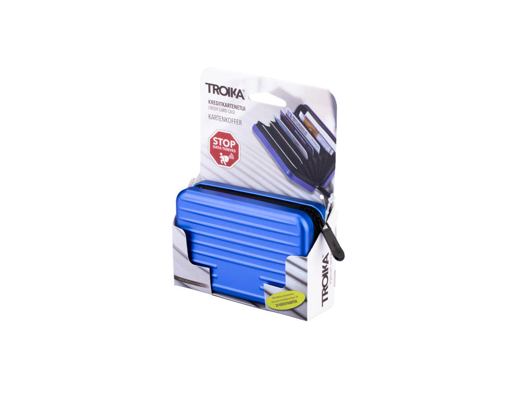 TROIKA Card Case Kartenkoffer Blue – CCC04/BL with zipper in product packaging
