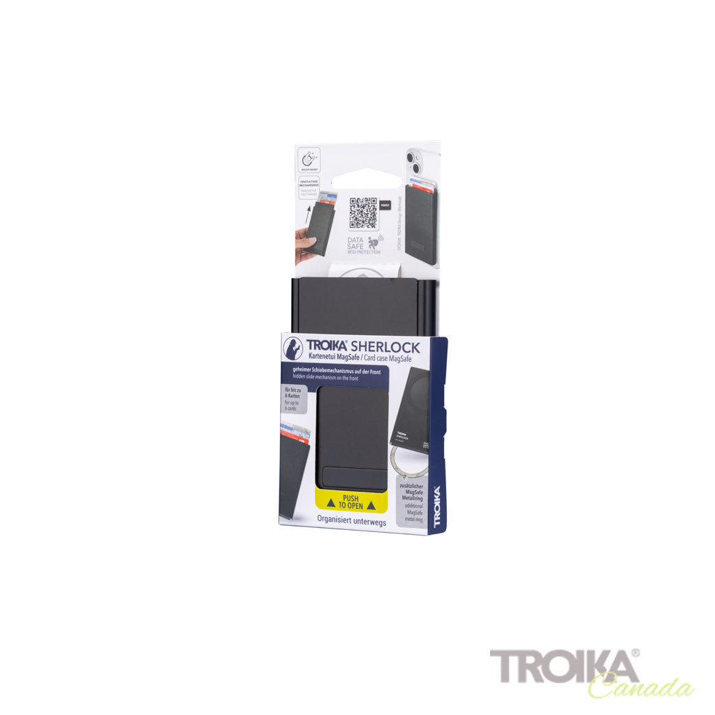 TROIKA Card Case Sherlock Black – CCM45/BK, with MagSafe and data safe, in packaging