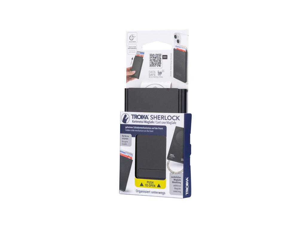 TROIKA Card Case Sherlock Black – CCM45/BK, with MagSafe and data safe, in packaging