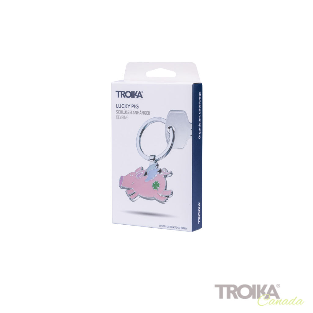 TROIKA Keychain Lucky Pig Chrome – KR26-04/CH in pink with packaging
