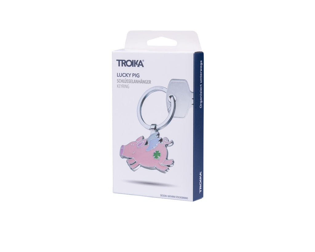 TROIKA Keychain Lucky Pig Chrome – KR26-04/CH in pink with packaging