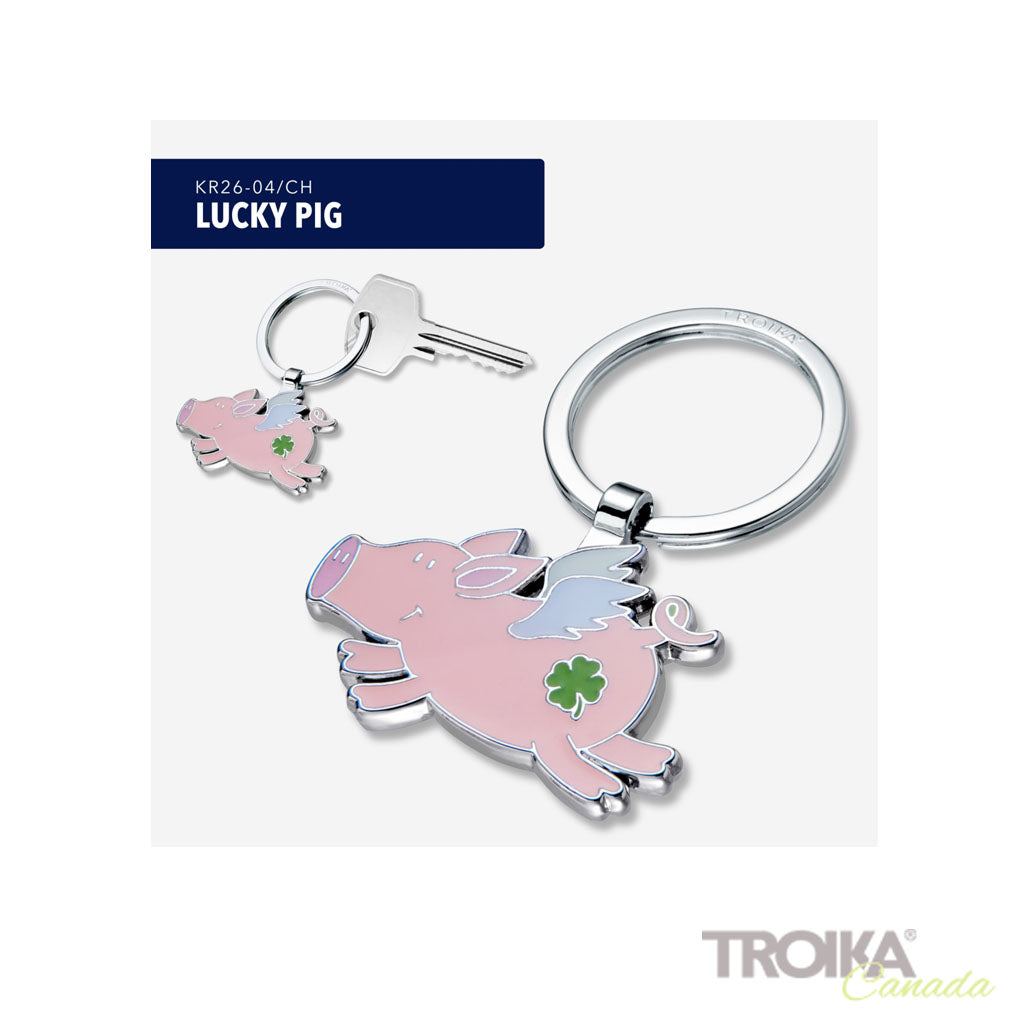 TROIKA Keychain Lucky Pig Chrome – KR26-04/CH in pink with and without key