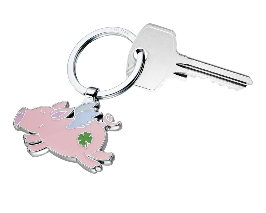 TROIKA Keychain Lucky Pig Chrome – KR26-04/CH in pink with key