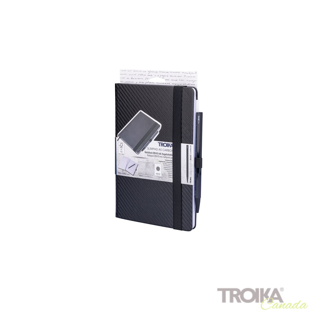 TROIKA Notepad Slimpad A5 Carbon – NPP40/CB with pen in packaging