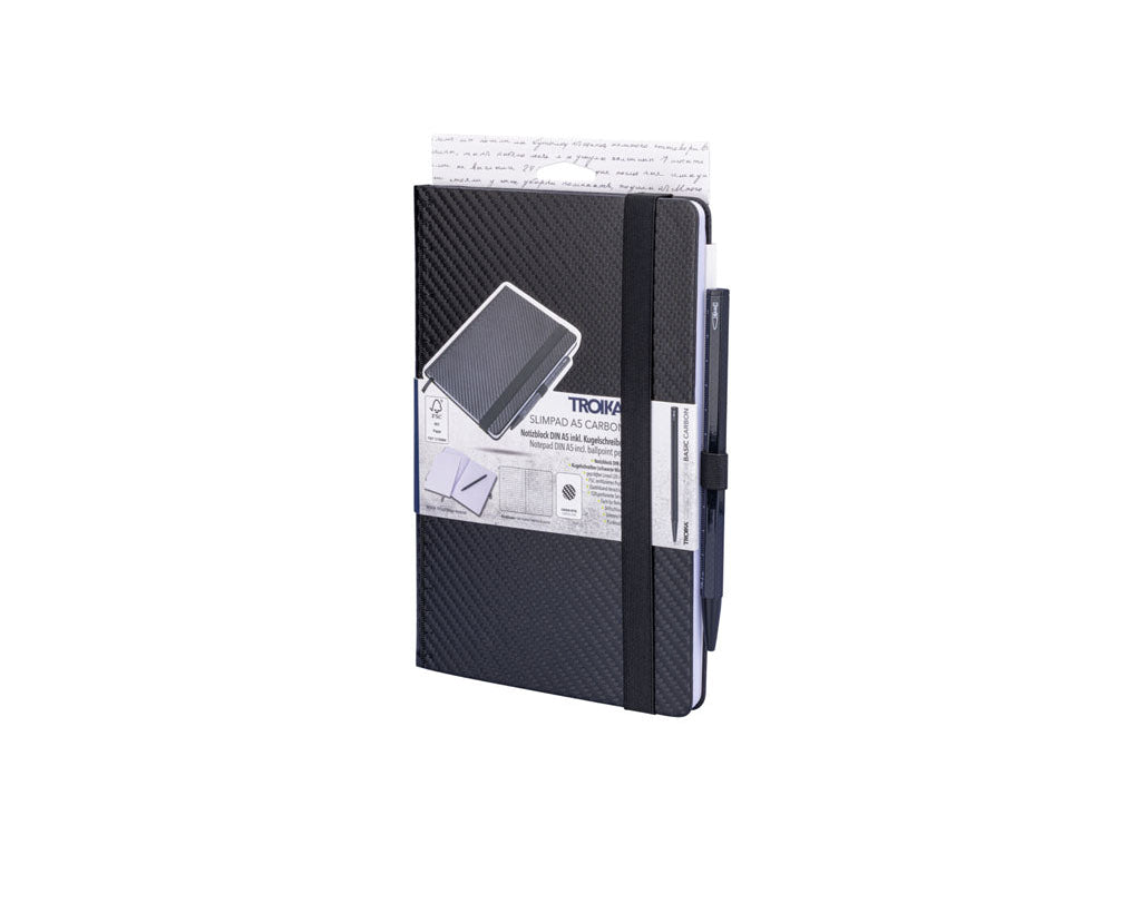 TROIKA Notepad Slimpad A5 Carbon – NPP40/CB with pen in packaging