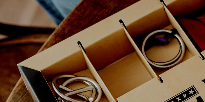 Box with metal rings as spare parts