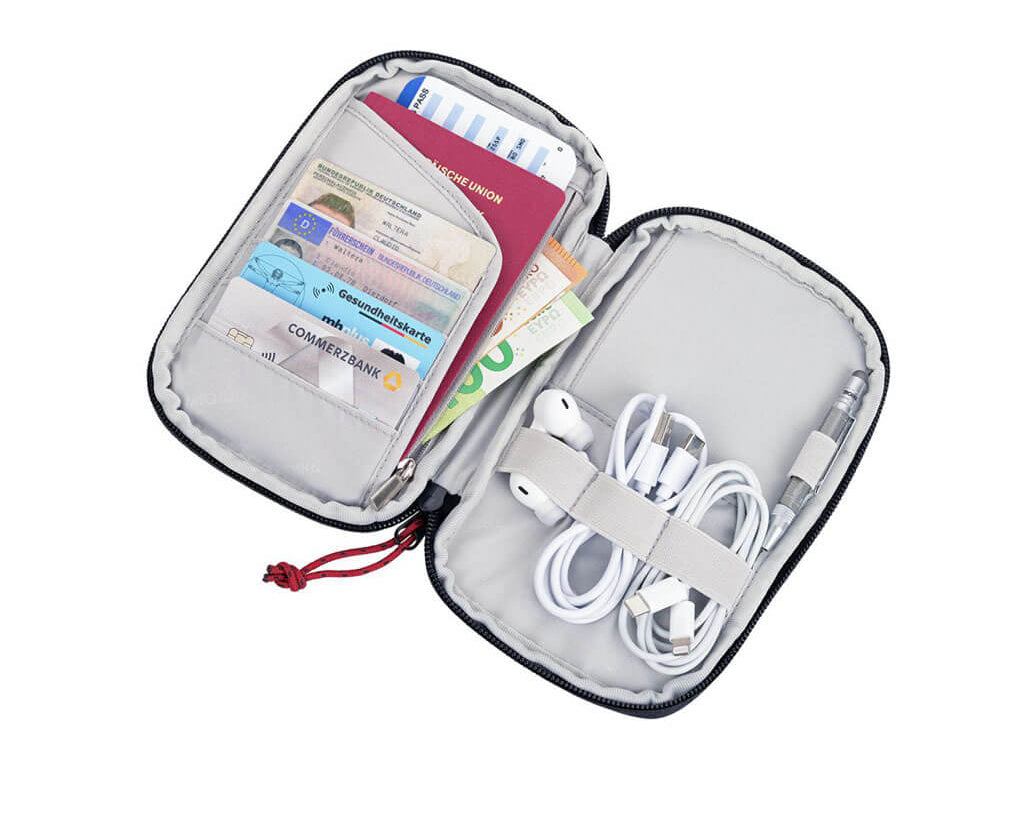 TROIKA Smart Traveller Business Tech Traveller Grey – BBG66/GY insied with cards and cables
