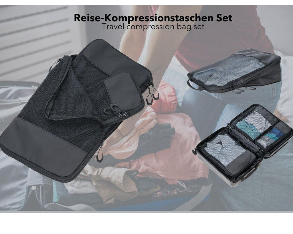 Set of travel compression packing cubes "TROIKA BLACK PACKING CUBES"