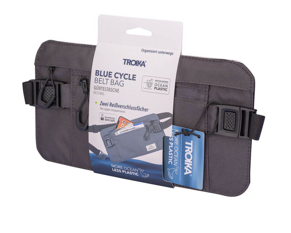 TROIKA Belt Bag Blue Cycle Belt Bag Grey – BCO57/GY in grey, with packaging