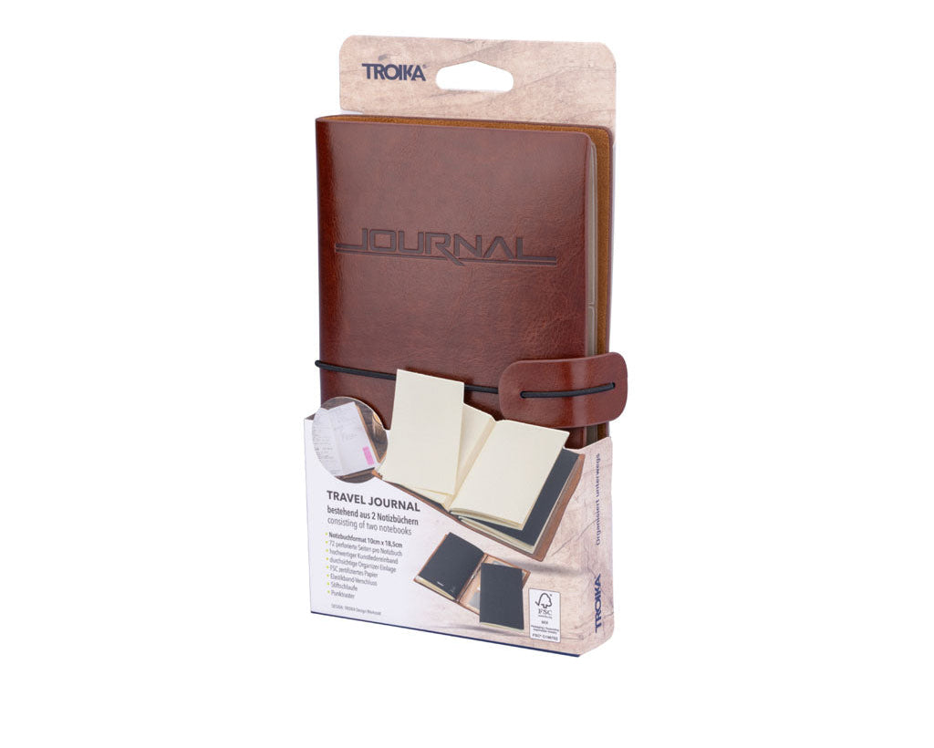 TROIKA Travel Journal Brown – BTJ25/BR with product packaging
