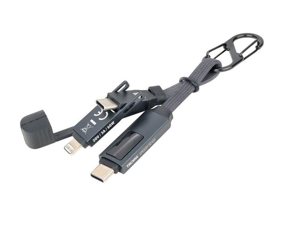 TROIKA Bag Charm Speedy To Go Titanium – CBL60/TI showing different plugs