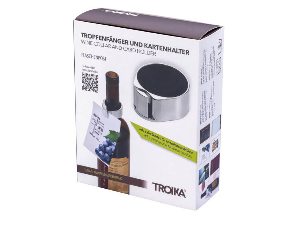 TROIKA Wine Collar Card Holder Flaschenpost Chrome – DRY08/CH, packaging
