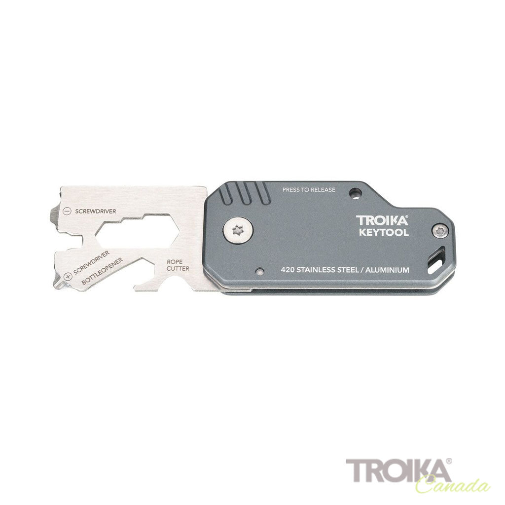 TROIKA Mini Tool Key Tool Grey – KTL40/GY showing the tools, front