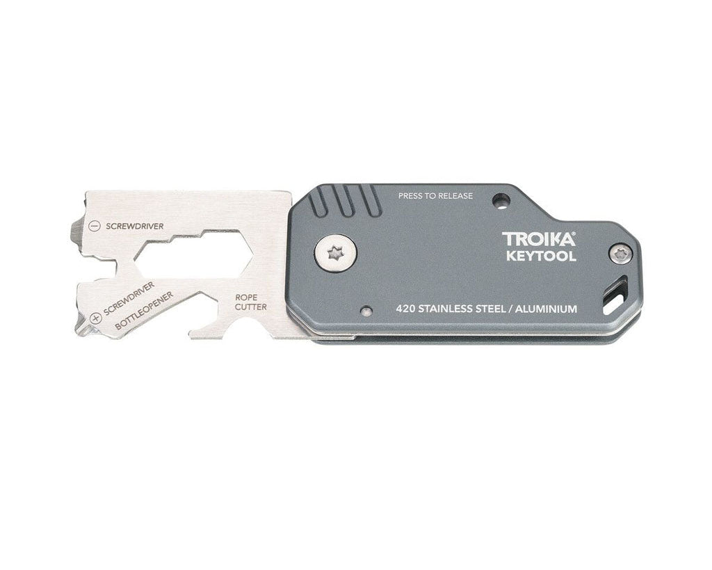 TROIKA Mini Tool Key Tool Grey – KTL40/GY showing the tools, front