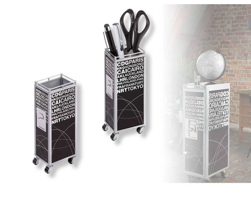 TROIKA Pen Holder Mini Trolley Black – PHO07/BK in different perspectives