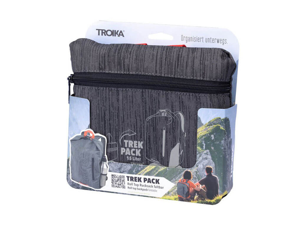 TROIKA Roll Top Backpack Trekpack Grey – RUC02/GY with packaging