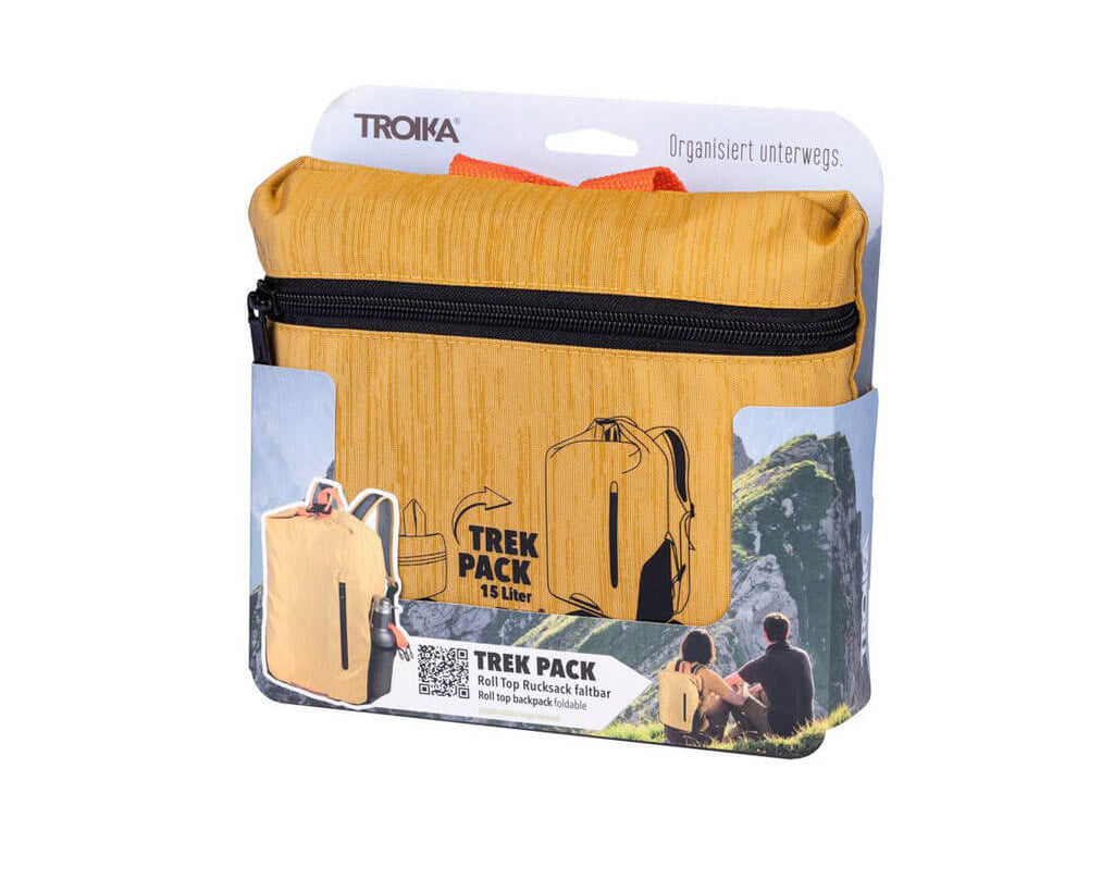 TROIKA Roll Top Backpack Trekpack Yellow – RUC02/YE with packaging