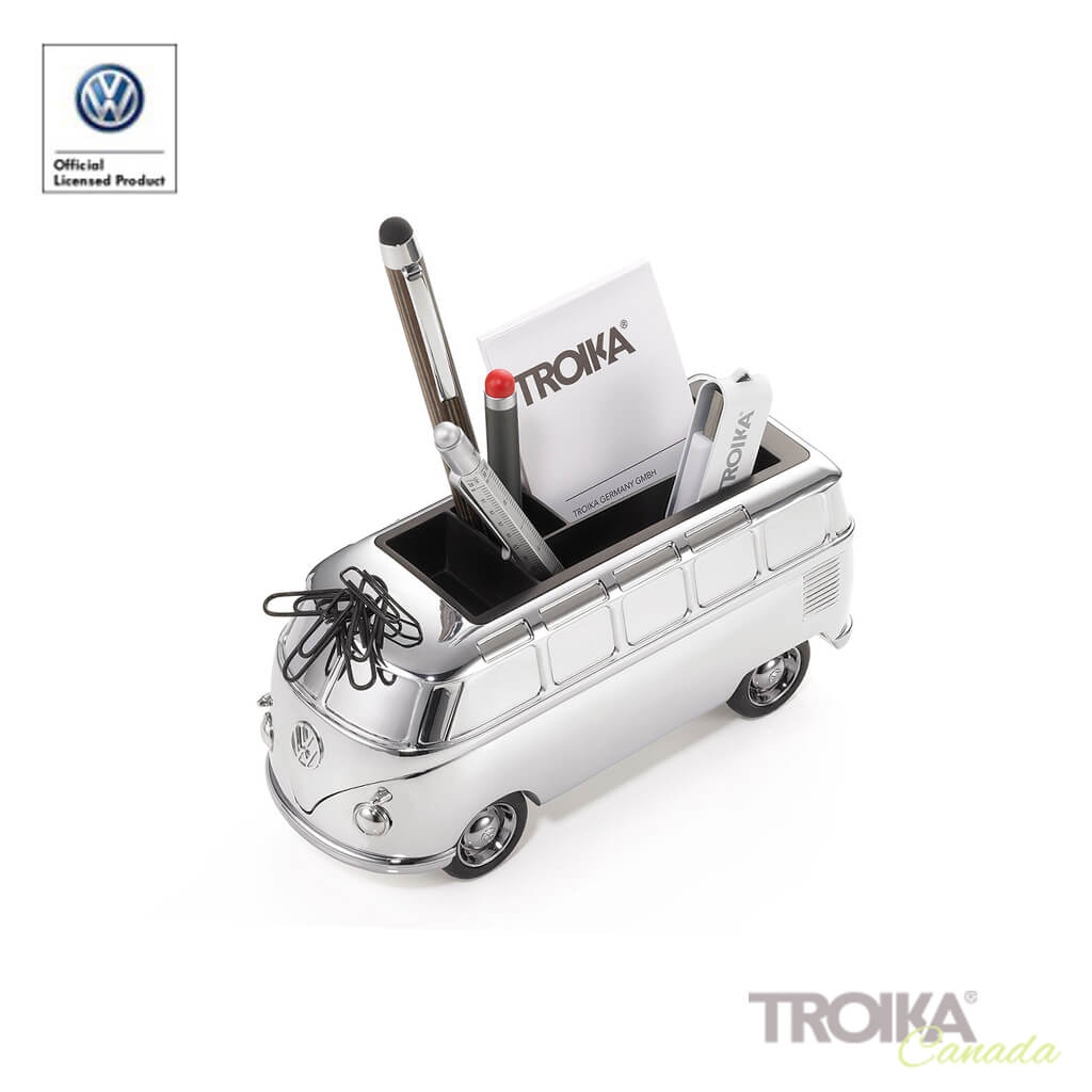 TROIKA VW BULLI T1 paper clip holder - silver van with paper clips loaded