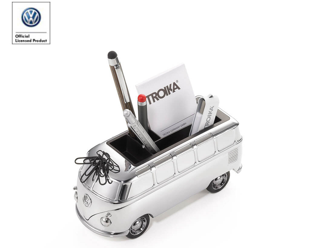TROIKA VW BULLI T1 paper clip holder - silver van with paper clips loaded