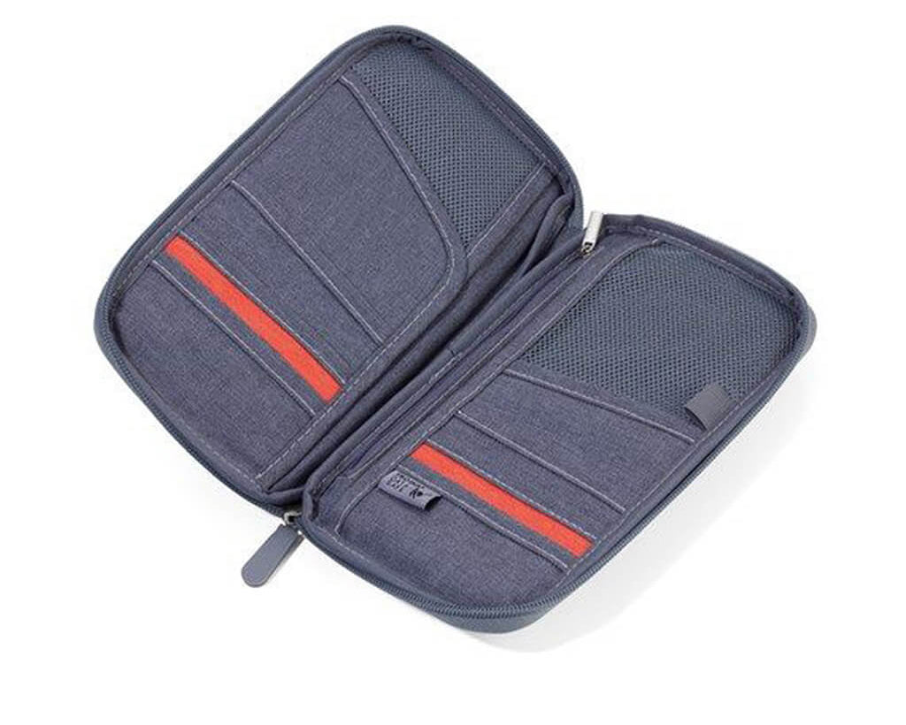 Grey Travel Document Holder open