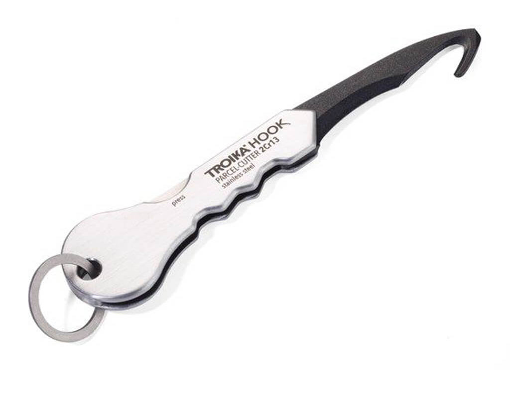 TROIKA Parcel Cutter "HOOK 2" with Keychain - black