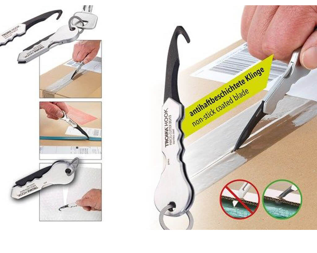 TROIKA Parcel Cutter "HOOK 2" with Keychain - black