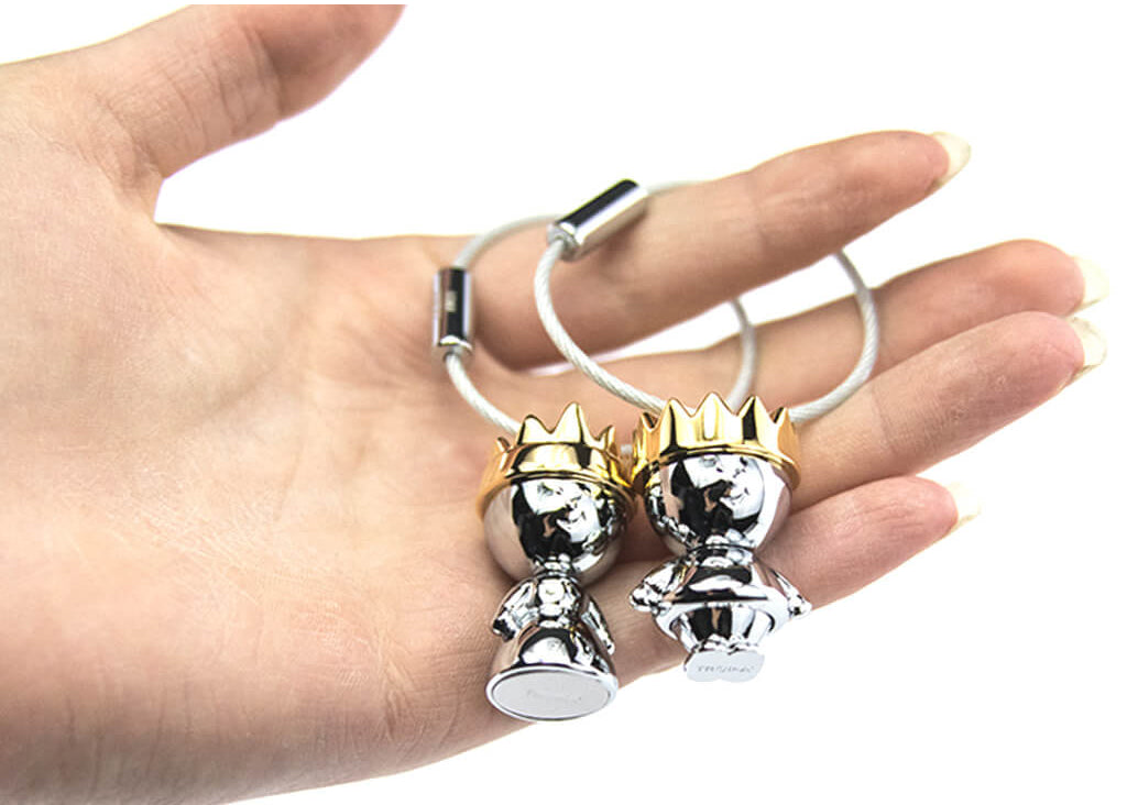 TROIKA Key Chain with LITTLE KING and LITTLE QUEEN crown charms - silver