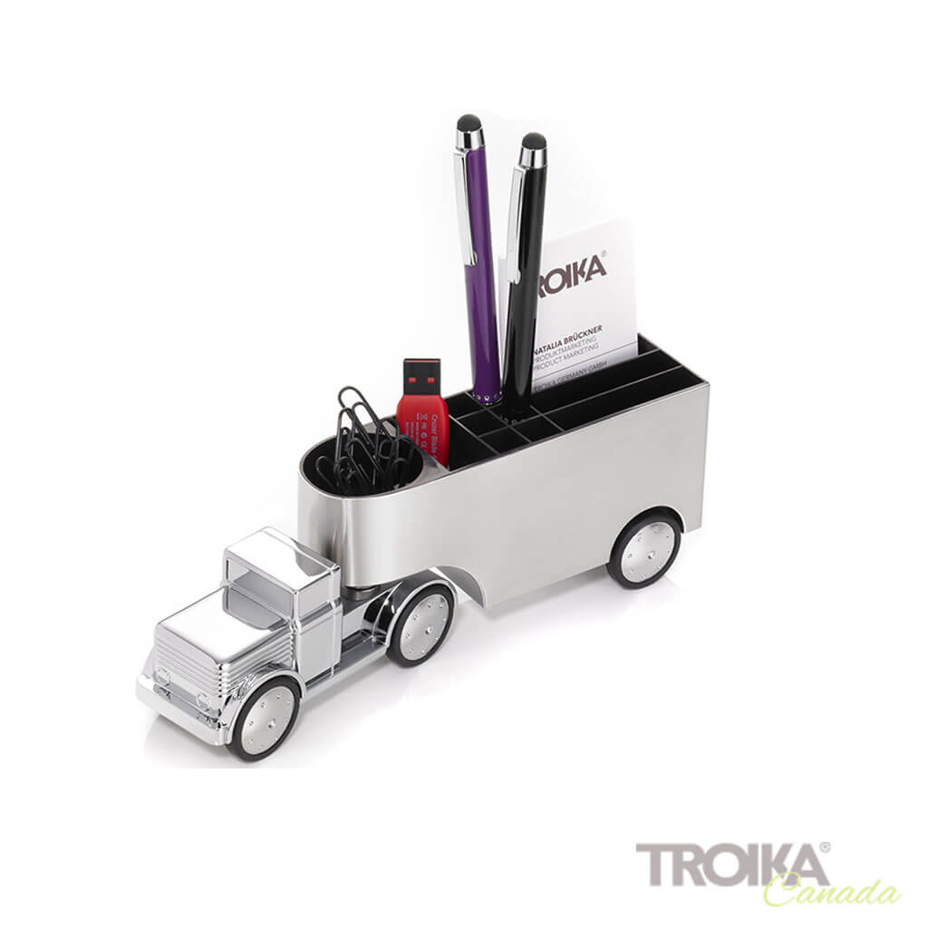 TROIKA Pen holder "OFFICE TRUCKER" - silver