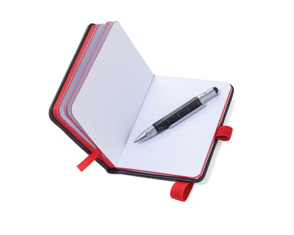 TROIKA Notepad DIN A7 incl. ballpoint pen LILIPUT - black-red