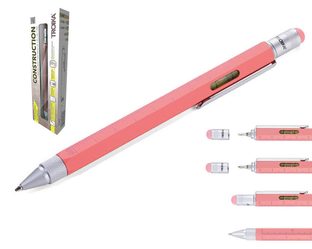 TROIKA MULTITASKING BALLPOINT PEN "CONSTRUCTION" - CORAL