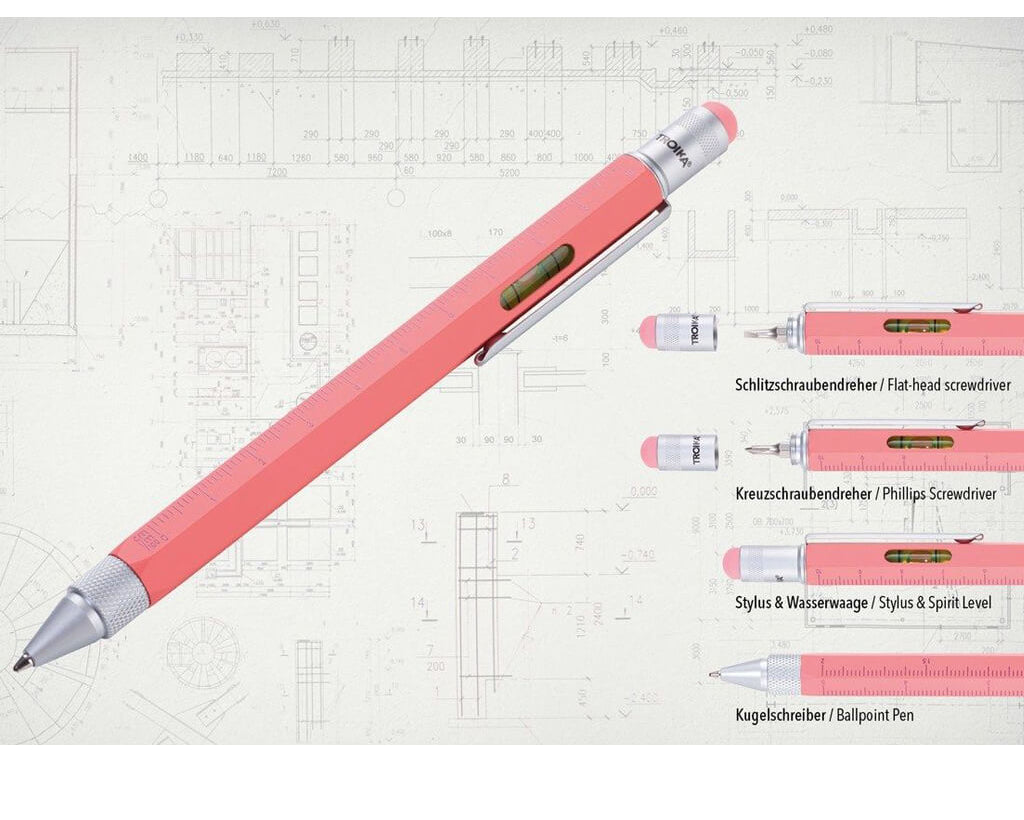 TROIKA MULTITASKING BALLPOINT PEN "CONSTRUCTION" - CORAL