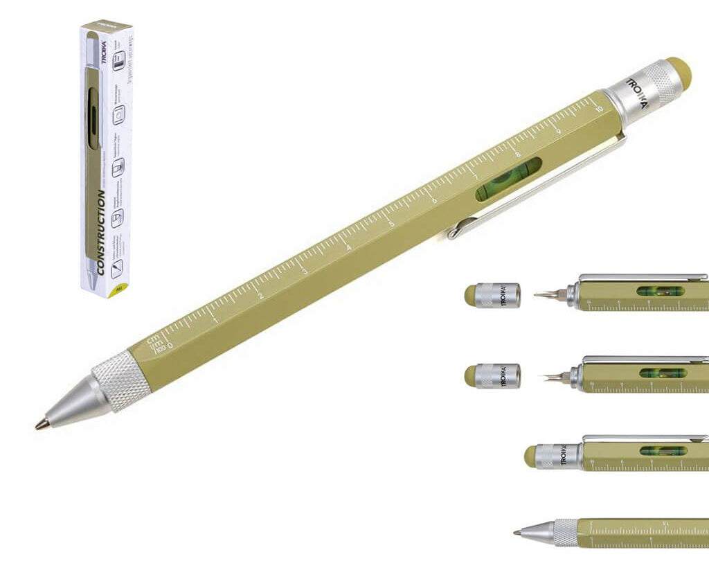 TROIKA Multitasking Ballpoint Pen "CONSTRUCTION" - Olive Oil