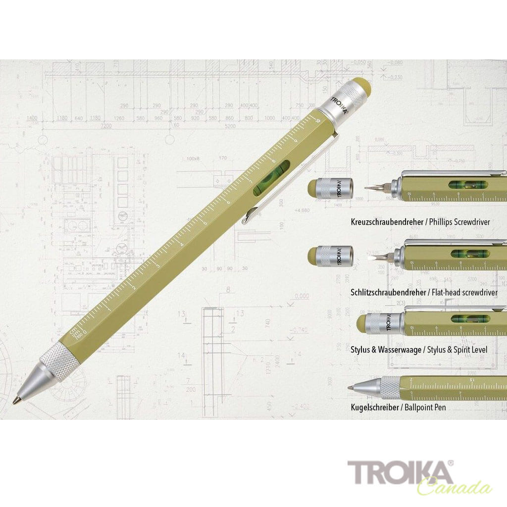 TROIKA Multitasking Ballpoint Pen "CONSTRUCTION" - Olive Oil