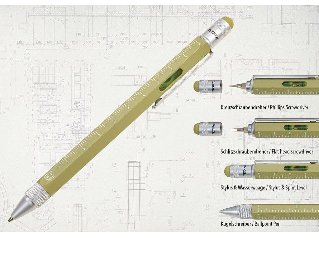 TROIKA Multitasking Ballpoint Pen "CONSTRUCTION" - Olive Oil