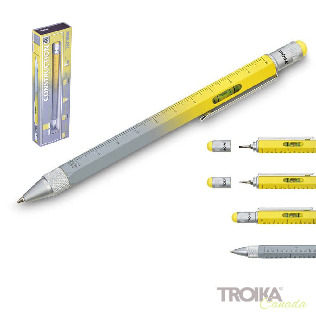 TROIKA MULTITASKING BALLPOINT PEN "CONSTRUCTION" - YELLOW/GREY