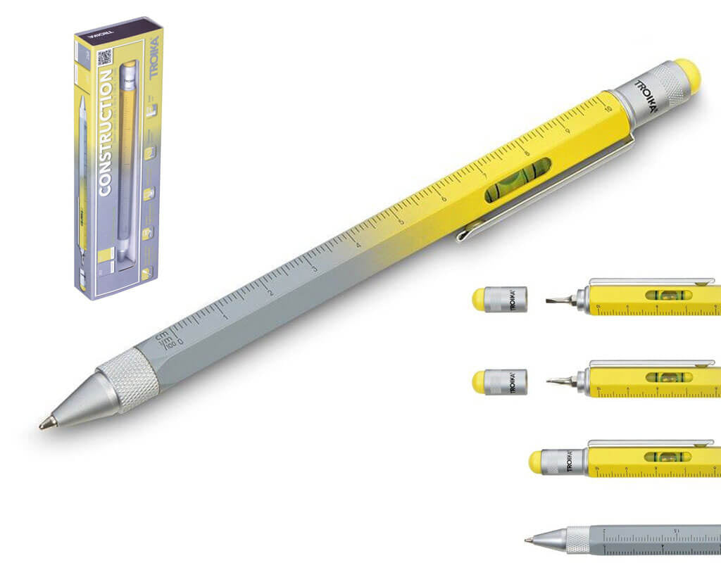 TROIKA MULTITASKING BALLPOINT PEN "CONSTRUCTION" - YELLOW/GREY
