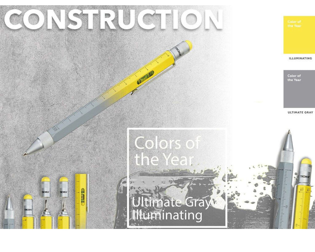 TROIKA MULTITASKING BALLPOINT PEN "CONSTRUCTION" - YELLOW/GREY
