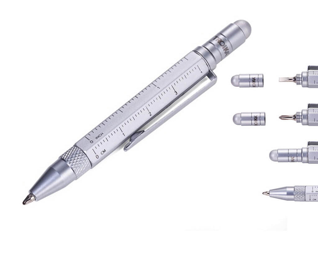 TROIKA Multitasking ballpoint pen "CONSTRUCTION LILIPUT" - small silver