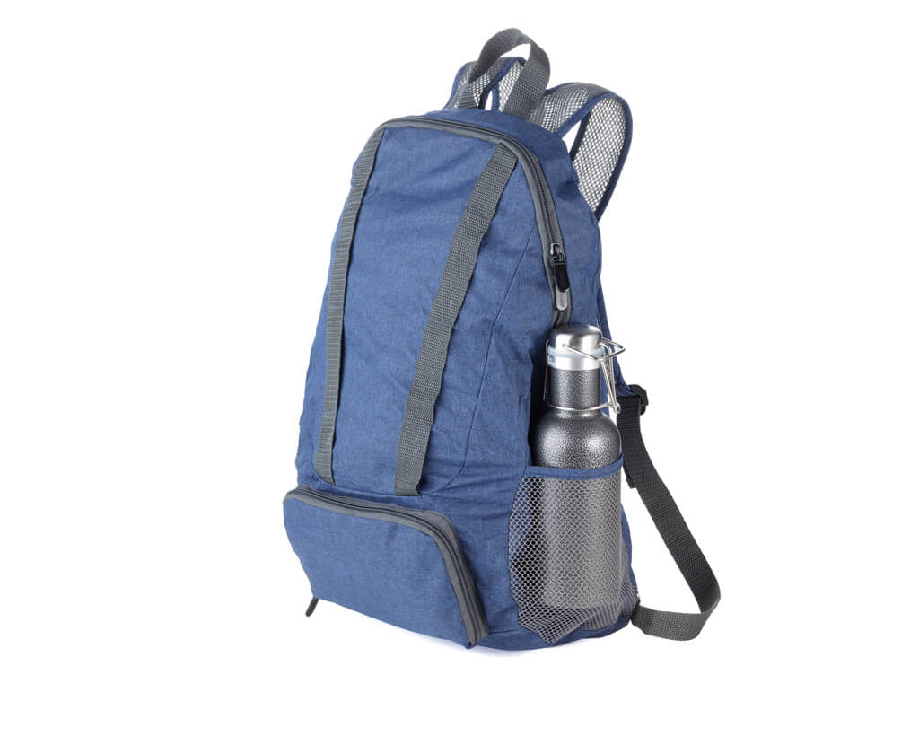 TROIKA blue foldable Backpack "BAGPACK" with water bottle