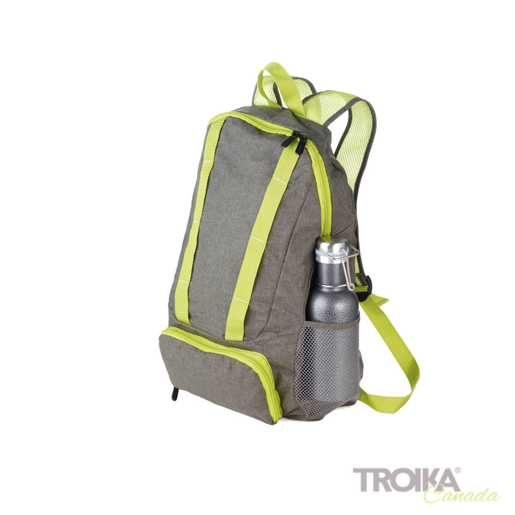 TROIKA Backpack "BAGPACK" - GREY unfolded with bottle