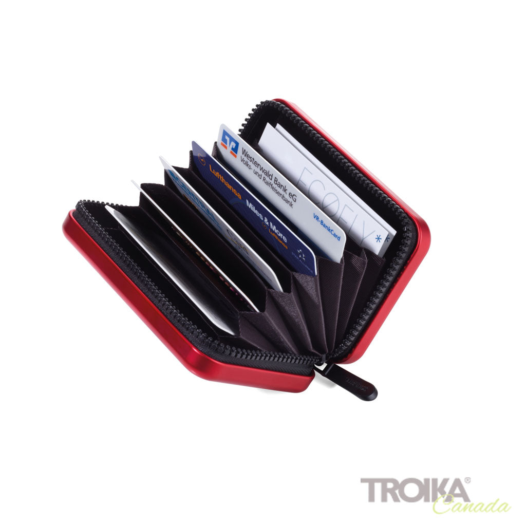 TROIKA Card Case Kartenkoffer Red – CCC04/RD with zipper and cards inside