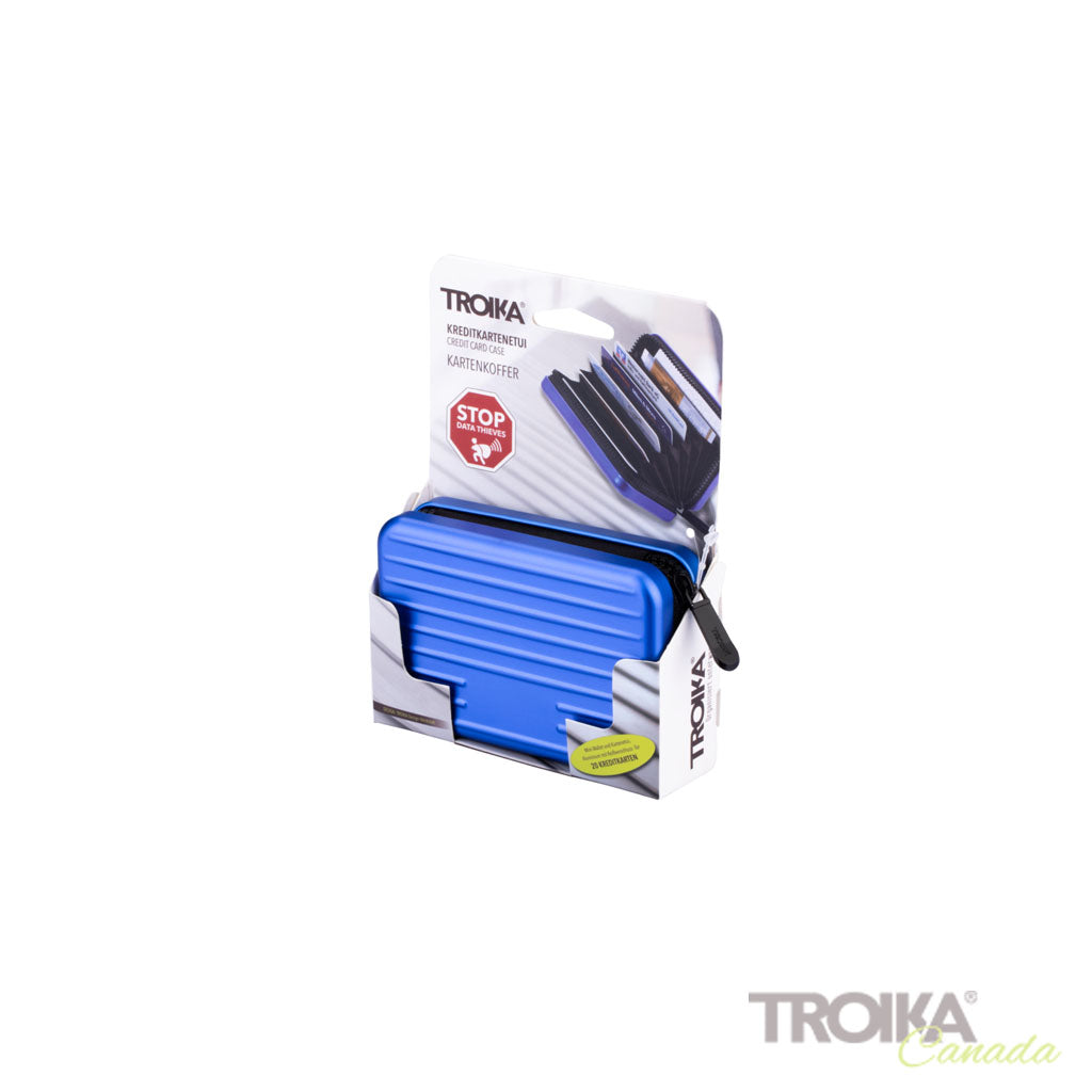 TROIKA Card Case Kartenkoffer Blue – CCC04/BL with zipper in product packaging
