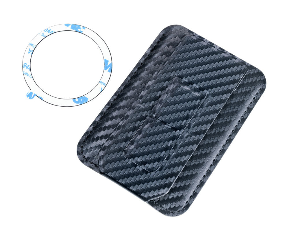 Troika card case Hildecard carbon - CCM20/CB in front view, with MagSafe,  Lost & Found service, for phone attachment , in carbon colour
