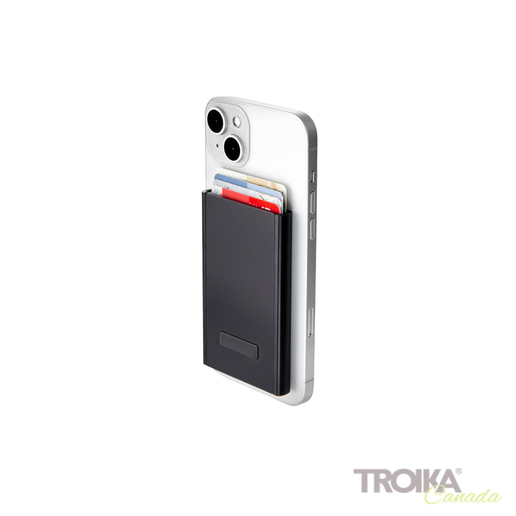 TROIKA Card Case Sherlock Black – CCM45/BK, with MagSafe and data safe, attached to phone