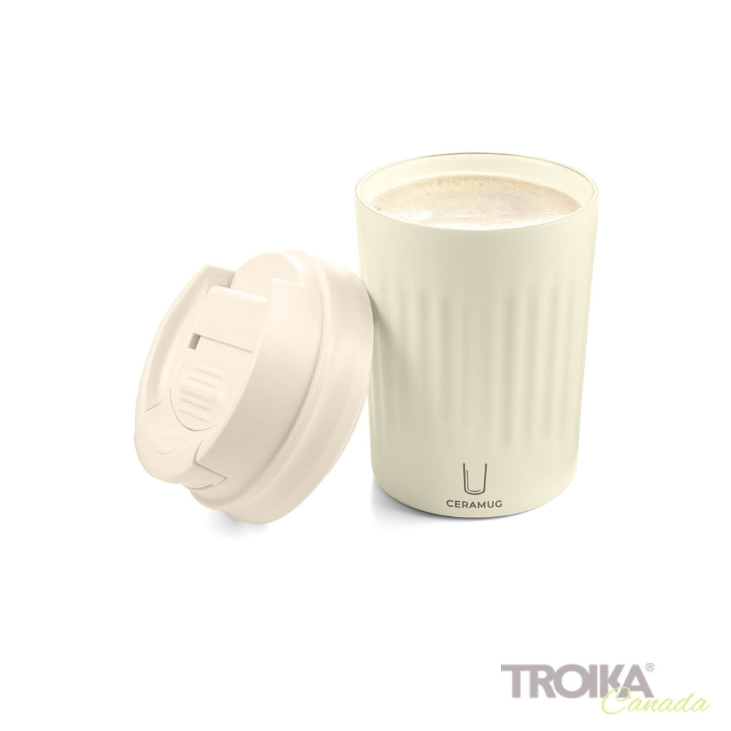TROIKA Ceramic Mug Ceramug 300 White – CUP31/WH with open lid