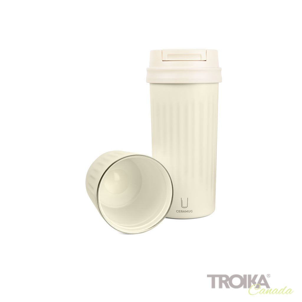 TROIKA Ceramic Mug Ceramug 300 White – CUP31/WH standing and laying down